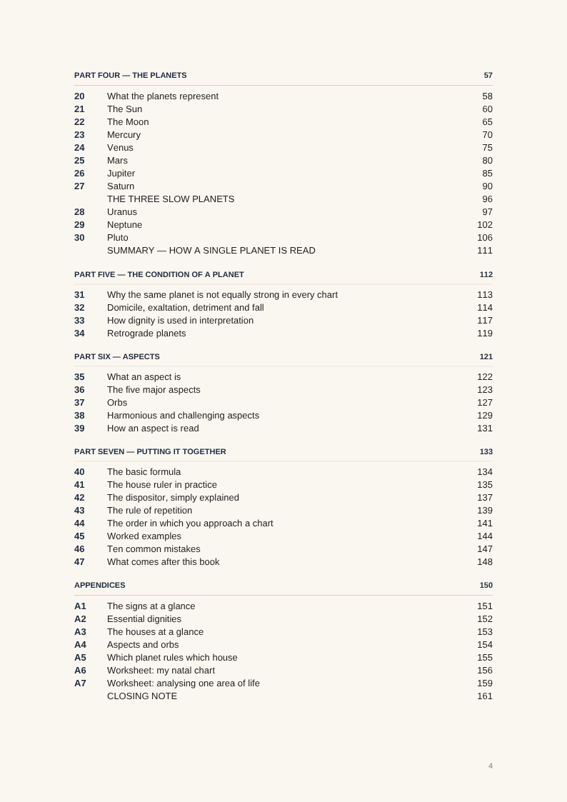 Contents, page 2, from Natal Astrology: Learn to Read a Natal Chart from the Beginning